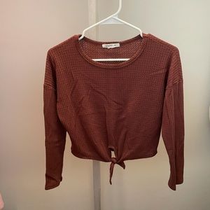 Maroon Waffle Long Sleeve with Tie Front